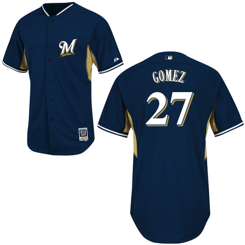 Carlos Gomez #27 MLB Jersey-Milwaukee Brewers Men's Authentic 2014 Navy Cool Base BP Baseball Jersey